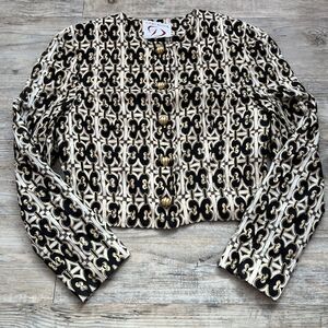Vintage Doncaster Silk Blazer Made in USA Black Gold Geometric Pattern 10 Medium